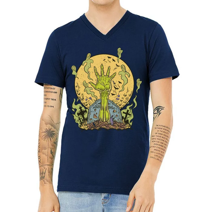 Zombie Hand Ghost Graveyard V-Neck T-Shirt