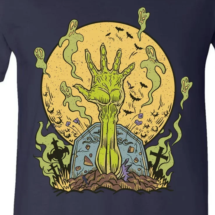 Zombie Hand Ghost Graveyard V-Neck T-Shirt