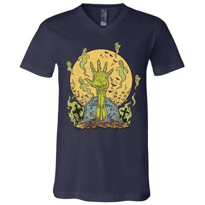 Zombie Hand Ghost Graveyard V-Neck T-Shirt