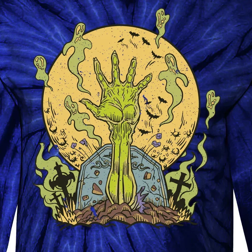 Zombie Hand Ghost Graveyard Tie-Dye Long Sleeve Shirt