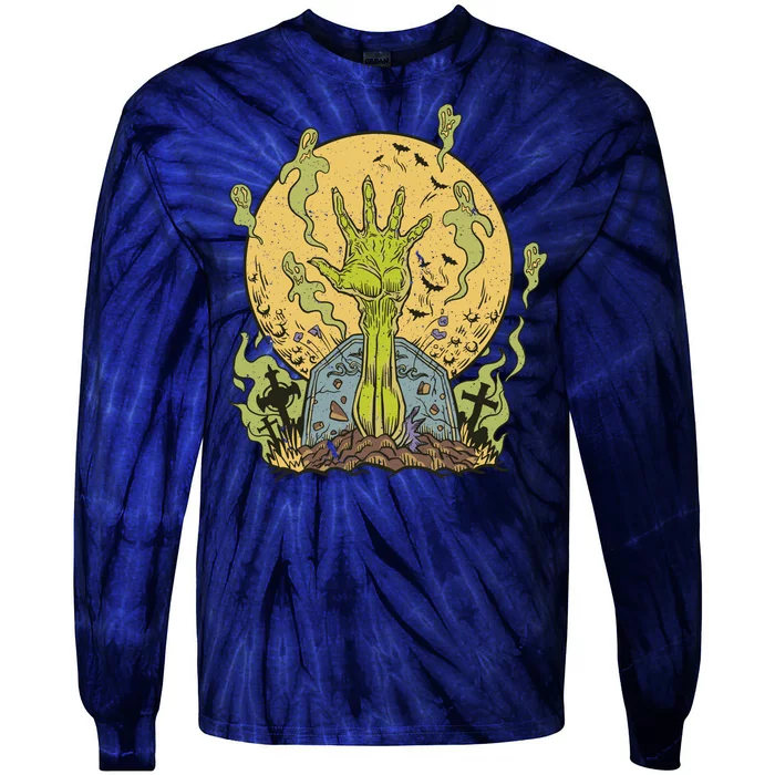 Zombie Hand Ghost Graveyard Tie-Dye Long Sleeve Shirt