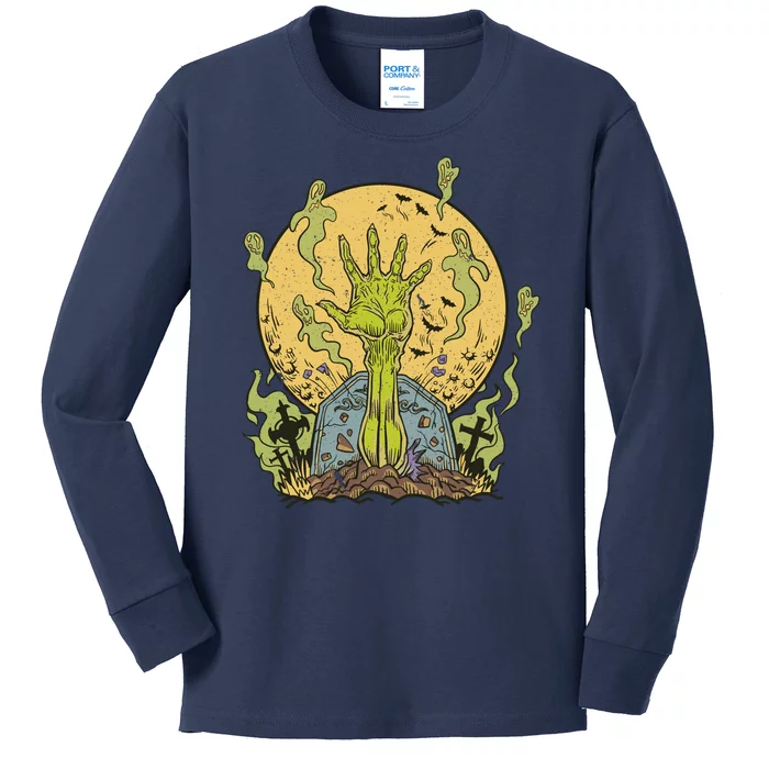 Zombie Hand Ghost Graveyard Kids Long Sleeve Shirt