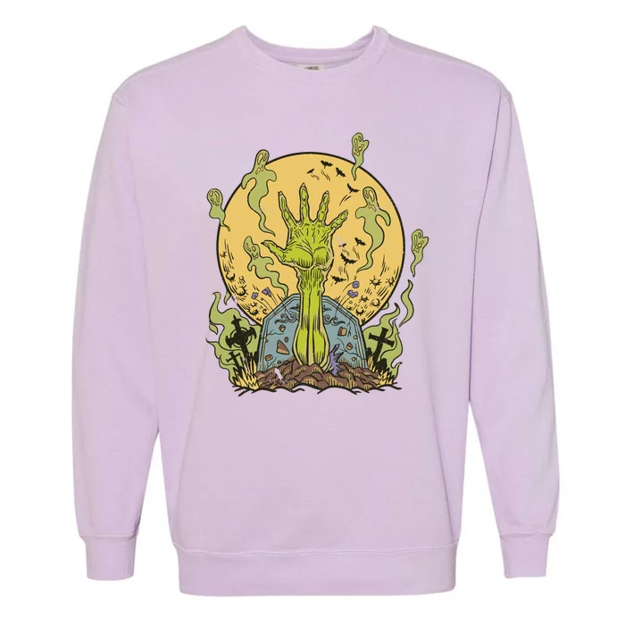 Zombie Hand Ghost Graveyard Garment-Dyed Sweatshirt