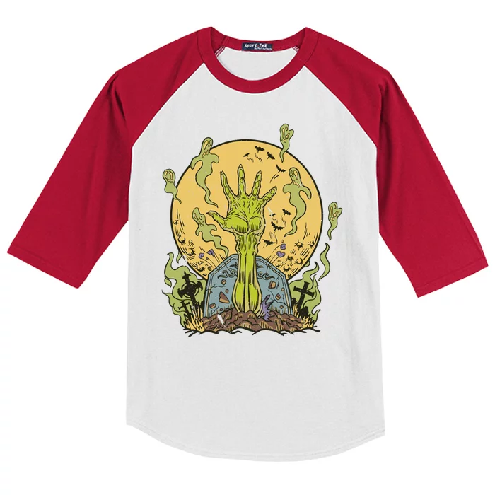 Zombie Hand Ghost Graveyard Kids Colorblock Raglan Jersey