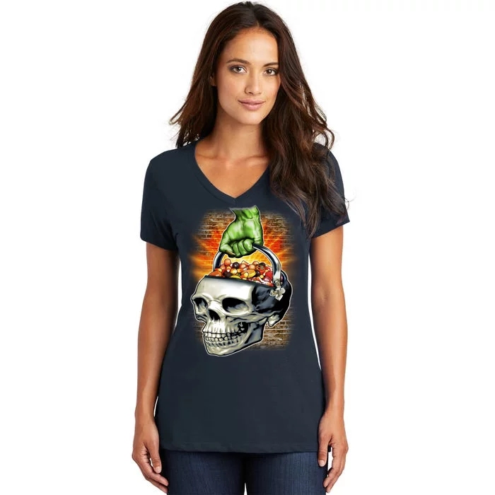 Zombie Skull Candy Bucket Women's V-Neck T-Shirt