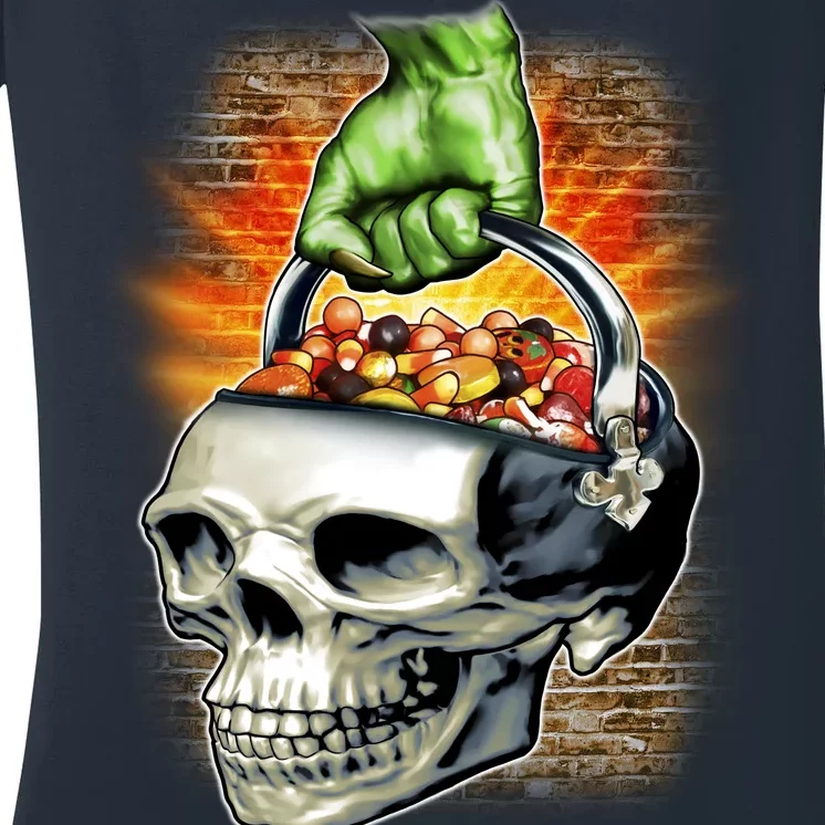 Zombie Skull Candy Bucket Women's V-Neck T-Shirt