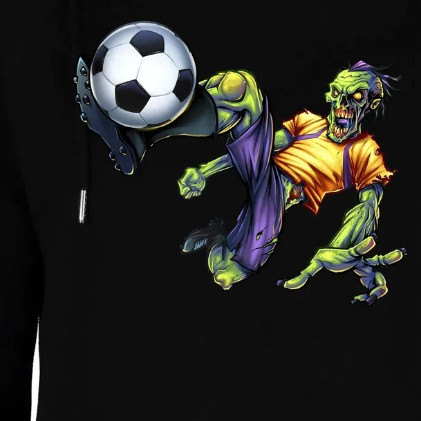 Zombie Soccer Kick Womens Funnel Neck Pullover Hood