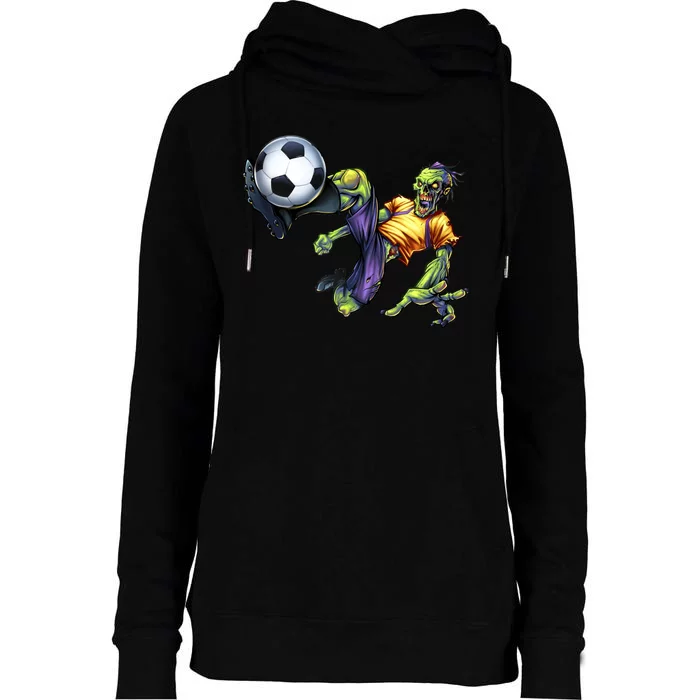 Zombie Soccer Kick Womens Funnel Neck Pullover Hood