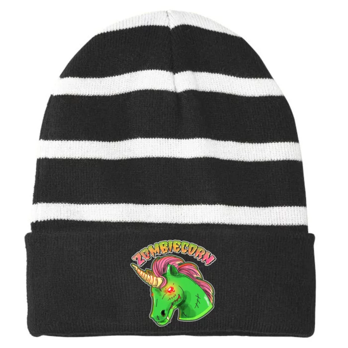 Zombiecorn Zombie Unicorn Striped Beanie with Solid Band