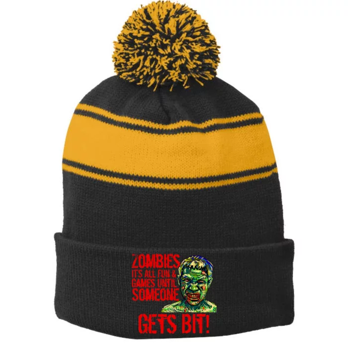 Zombies It's All Fun and Games Stripe Pom Pom Beanie