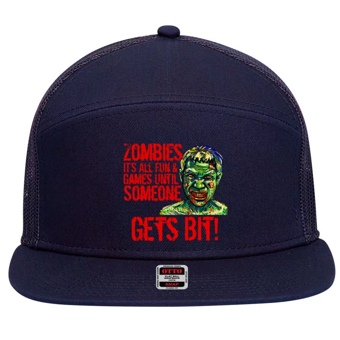 Zombies It's All Fun and Games 7 Panel Mesh Trucker Snapback Hat