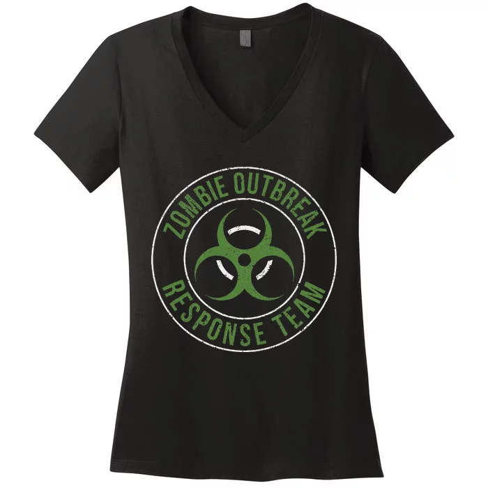 Zombie Outbreak Response Team Halloween Apocalypse Gas Mask Women's V-Neck T-Shirt