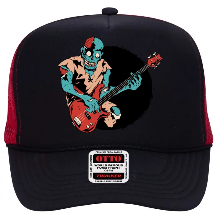 Zombie Playing Bass High Crown Mesh Trucker Hat