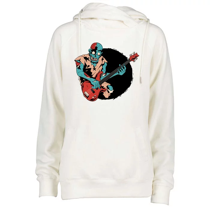 Zombie Playing Bass Womens Funnel Neck Pullover Hood