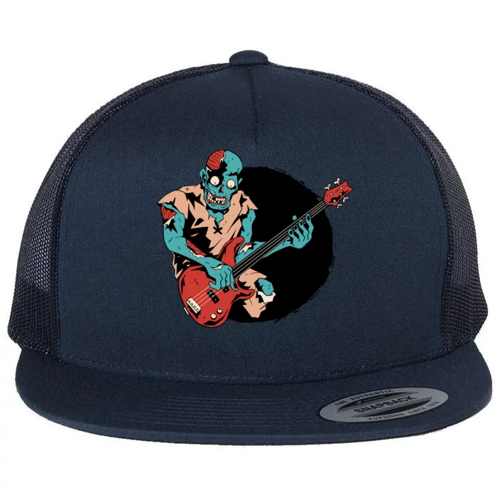 Zombie Playing Bass Flat Bill Trucker Hat