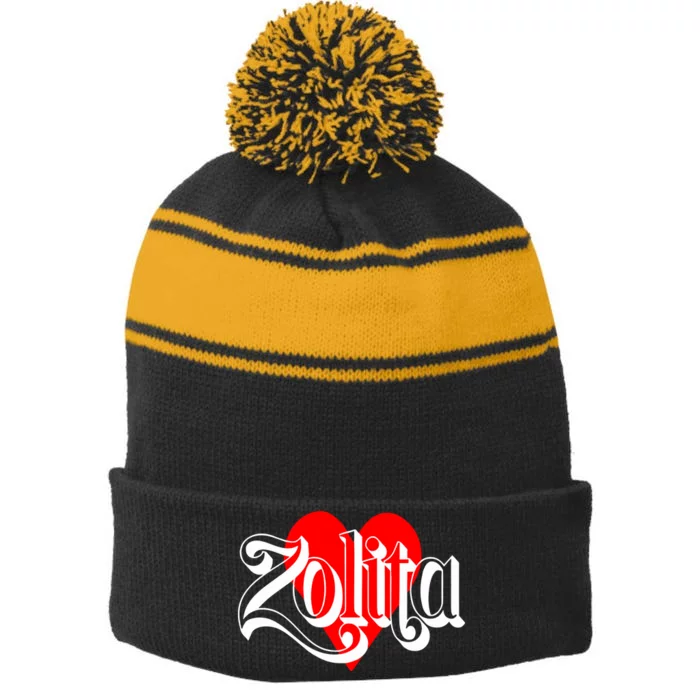 Zolita Queen Of Hearts Stripe Pom Pom Beanie