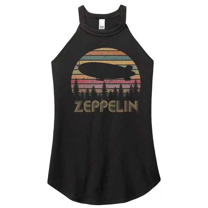 Zeppelin Retro Vintage Sunset 70s 80s Distressed Dirigible Women’s Perfect Tri Rocker Tank