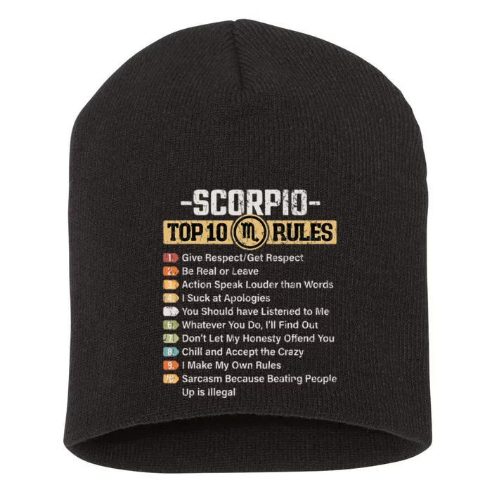 Zodiac Sign Funny Top 10 Rules Of Scorpio Graphic Short Acrylic Beanie