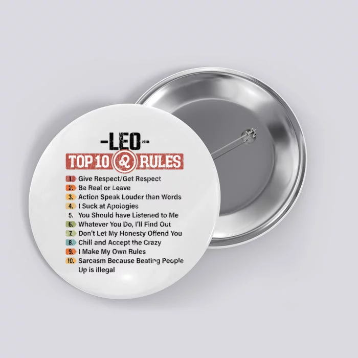 Zodiac Sign Funny Top 10 Rules Of Leo Graphic Button