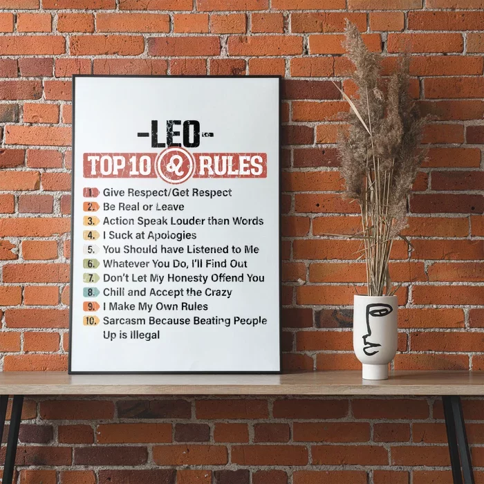 Zodiac Sign Funny Top 10 Rules Of Leo Graphic Poster