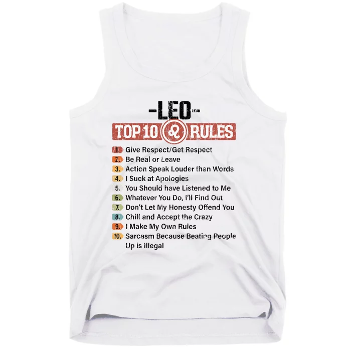 Zodiac Sign Funny Top 10 Rules Of Leo Graphic Tank Top