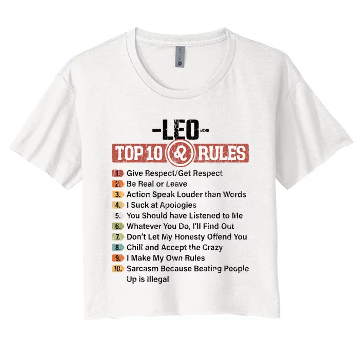 Zodiac Sign Funny Top 10 Rules Of Leo Graphic Women's Crop Top Tee