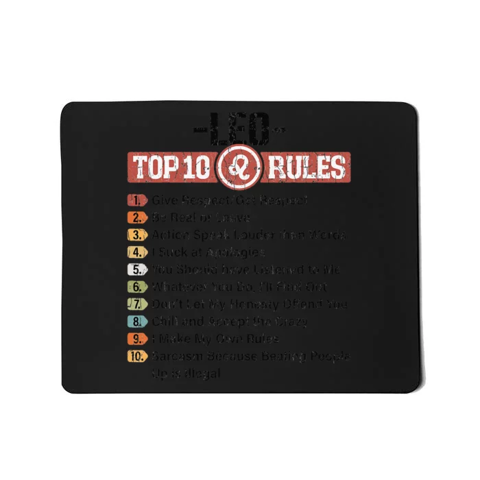 Zodiac Sign Funny Top 10 Rules Of Leo Graphic Mousepad