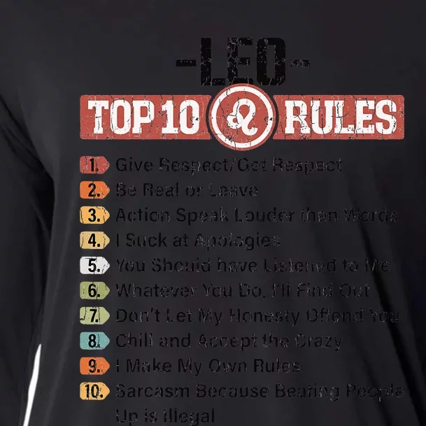 Zodiac Sign Funny Top 10 Rules Of Leo Graphic Cooling Performance Long Sleeve Crew