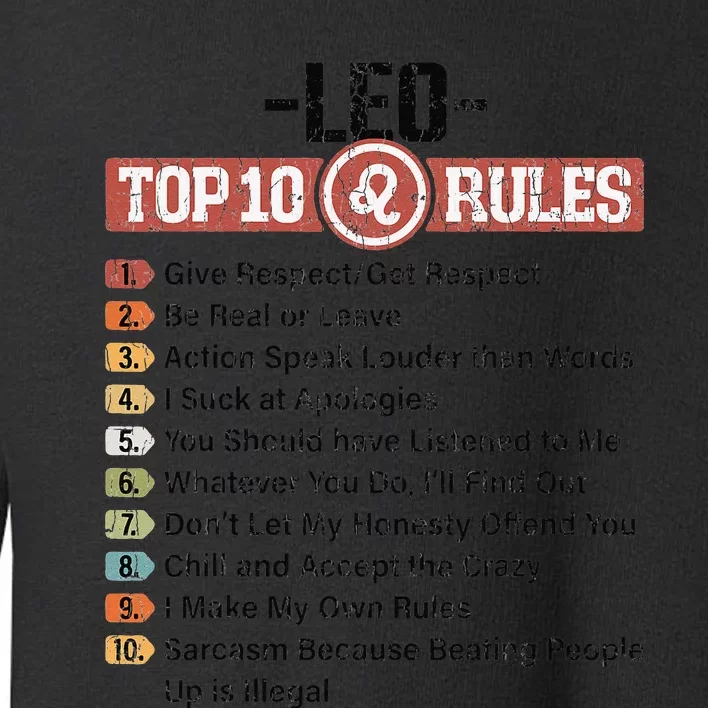 Zodiac Sign Funny Top 10 Rules Of Leo Graphic Toddler Sweatshirt