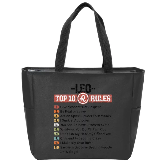 Zodiac Sign Funny Top 10 Rules Of Leo Graphic Zip Tote Bag