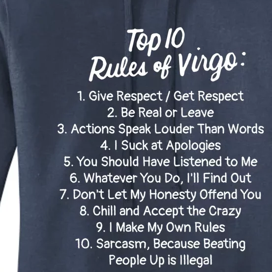 Zodiac Sign Funny Top 10 Rules Of Virgo Birthday Funny Gift Women's Pullover Hoodie