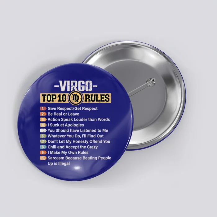 Zodiac Sign Funny Top 10 Rules Of Virgo Graphic Gift Button