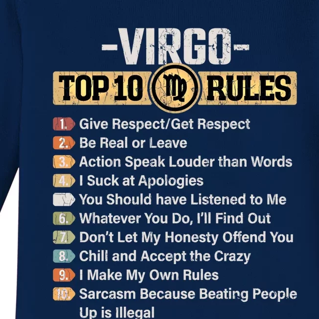 Zodiac Sign Funny Top 10 Rules Of Virgo Graphic Gift Baby Long Sleeve Bodysuit