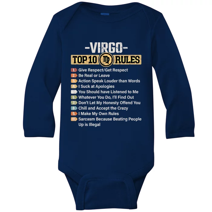 Zodiac Sign Funny Top 10 Rules Of Virgo Graphic Gift Baby Long Sleeve Bodysuit