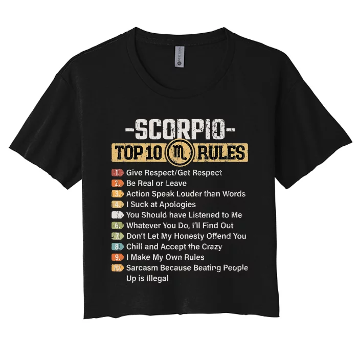 Zodiac Sign Funny Top 10 Rules Of Scorpio Women's Crop Top Tee