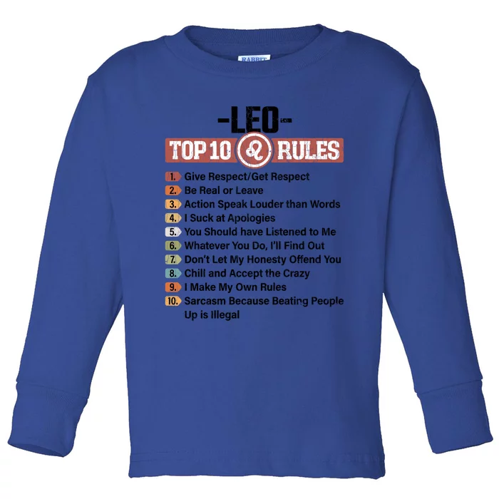 Zodiac Sign Funny Top 10 Rules Of Leo Graphic Cute Gift Toddler Long Sleeve Shirt