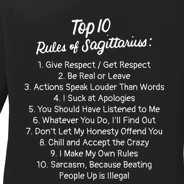 Zodiac Sign Funny Top 10 Rules Of Sagittarius Ladies Long Sleeve Shirt