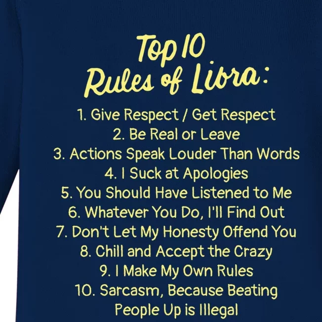 Zodiac Sign Funny Top 10 Rules Of Libra Graphic Cool Gift Baby Long Sleeve Bodysuit