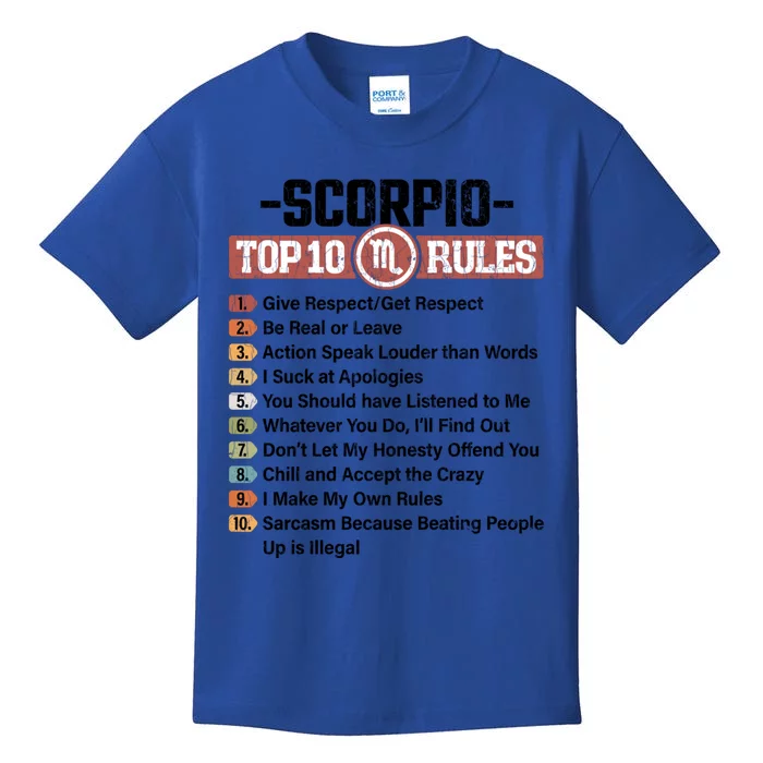 Zodiac Sign Funny Top 10 Rules Of Scorpio Graphic Gift Kids T-Shirt