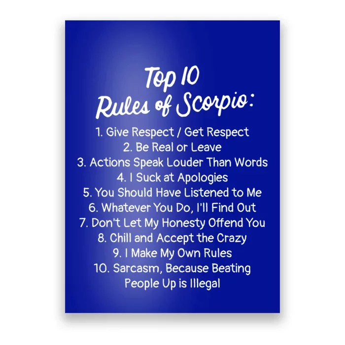 Zodiac Sign Funny Top 10 Rules Of Scorpio Gift Poster