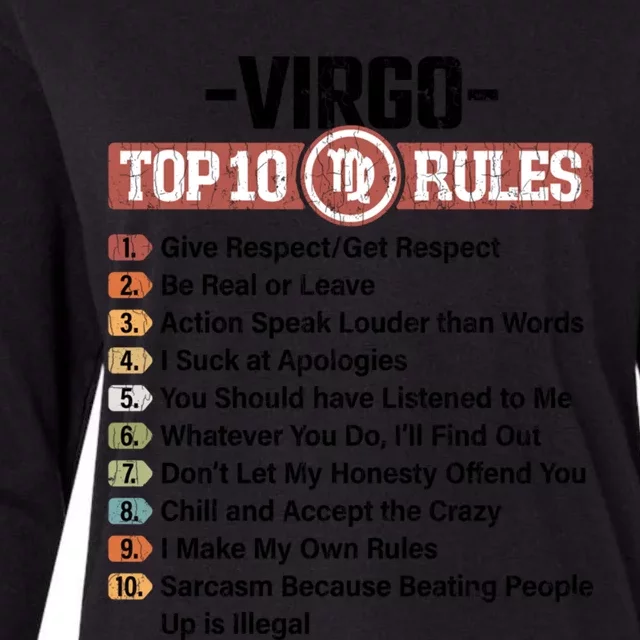 Zodiac Sign Funny Top 10 Rules Of Virgo Graphic Great Gift Womens Cotton Relaxed Long Sleeve T-Shirt