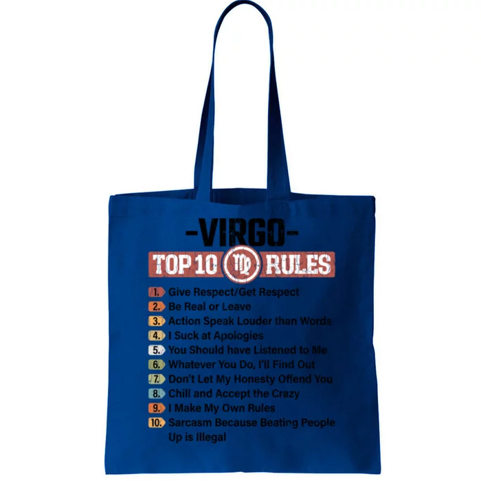 Zodiac Sign Funny Top 10 Rules Of Virgo Graphic Great Gift Tote Bag