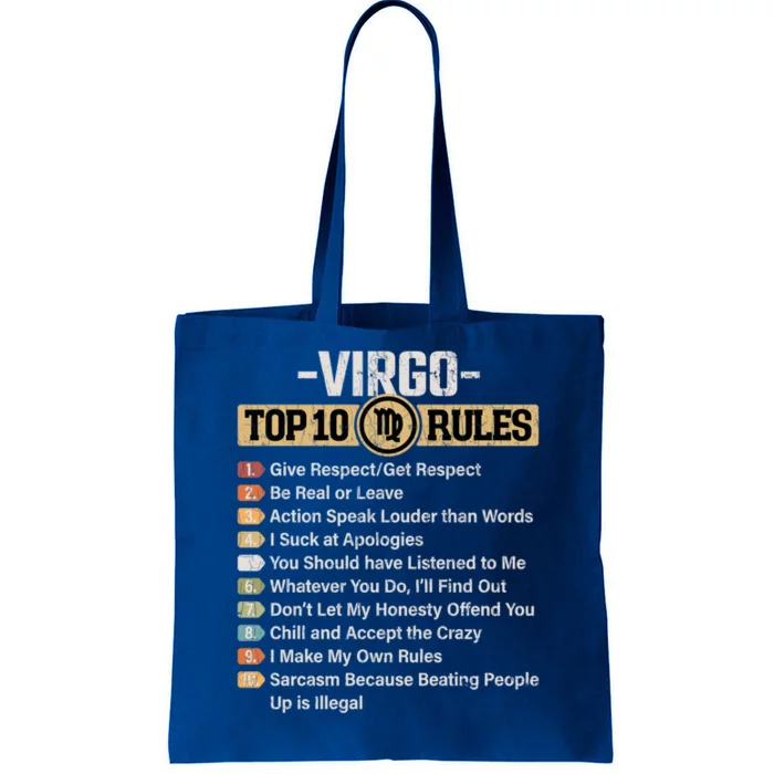 Zodiac Sign Funny Top 10 Rules Of Virgo Graphic Gift Tote Bag