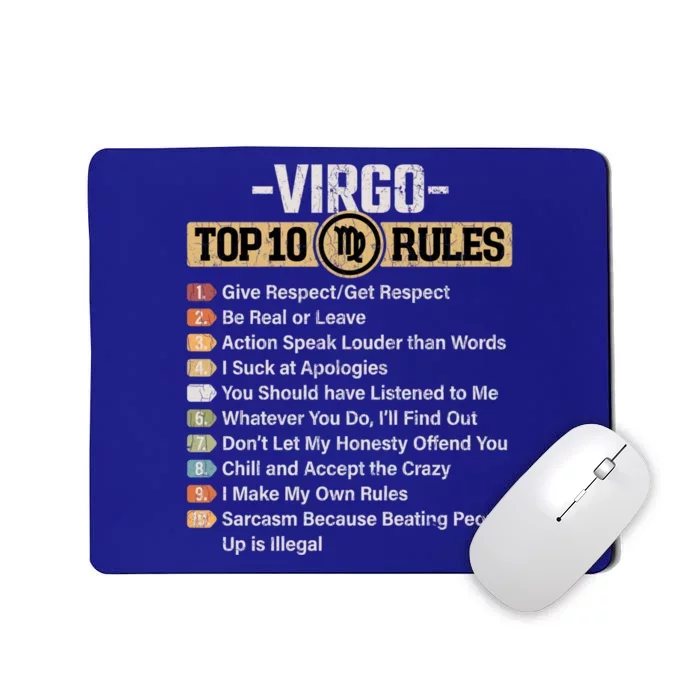 Zodiac Sign Funny Top 10 Rules Of Virgo Graphic Gift Mousepad