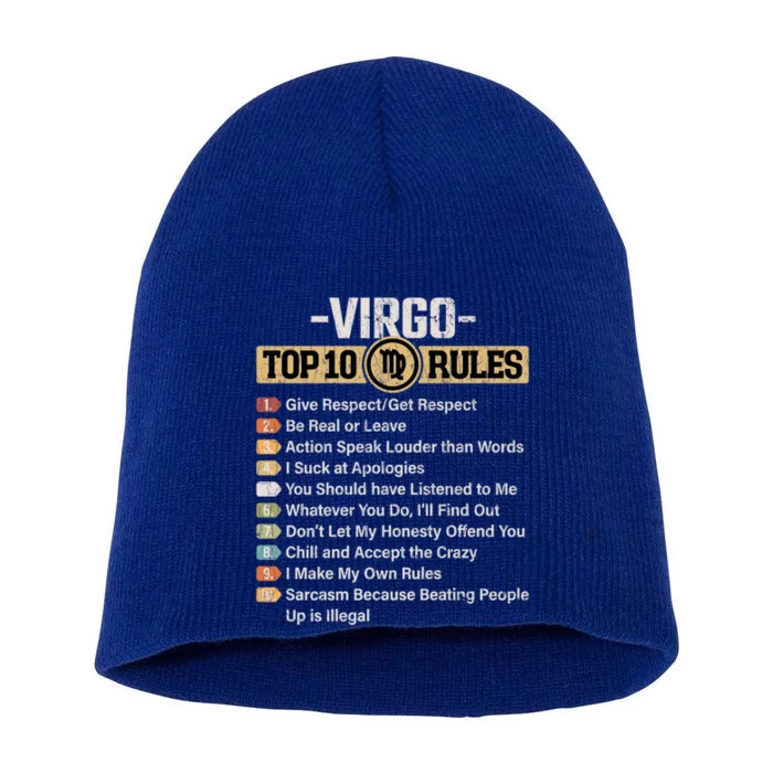 Zodiac Sign Funny Top 10 Rules Of Virgo Graphic Gift Short Acrylic Beanie