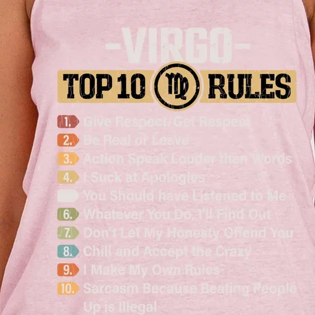 Zodiac Sign Funny Top 10 Rules Of Virgo Graphic Gift Women's Knotted Racerback Tank