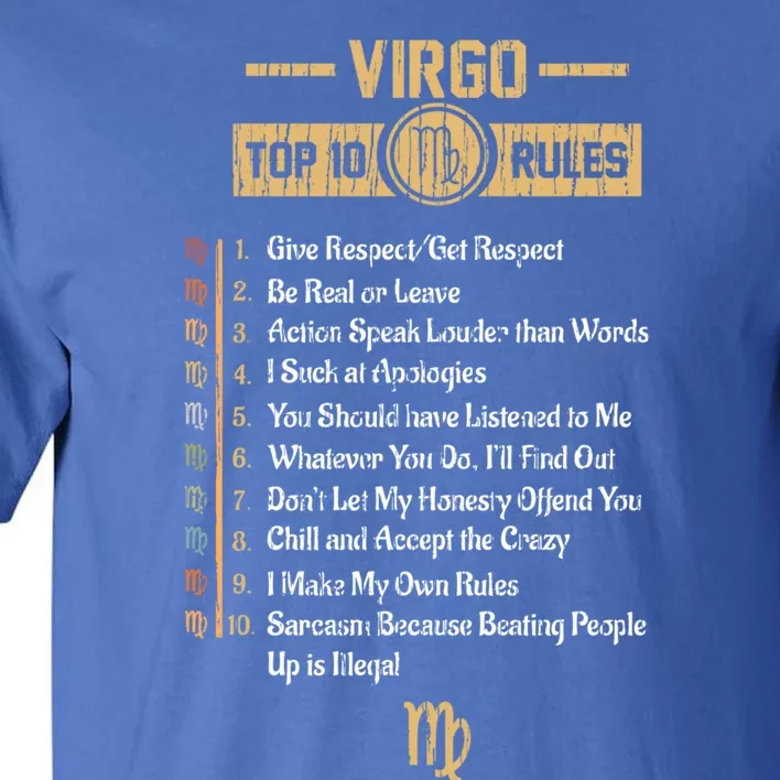 Zodiac Sign Funny Top 10 Rules Of Virgo Horoscope Birthday Great Gift Tall T-Shirt