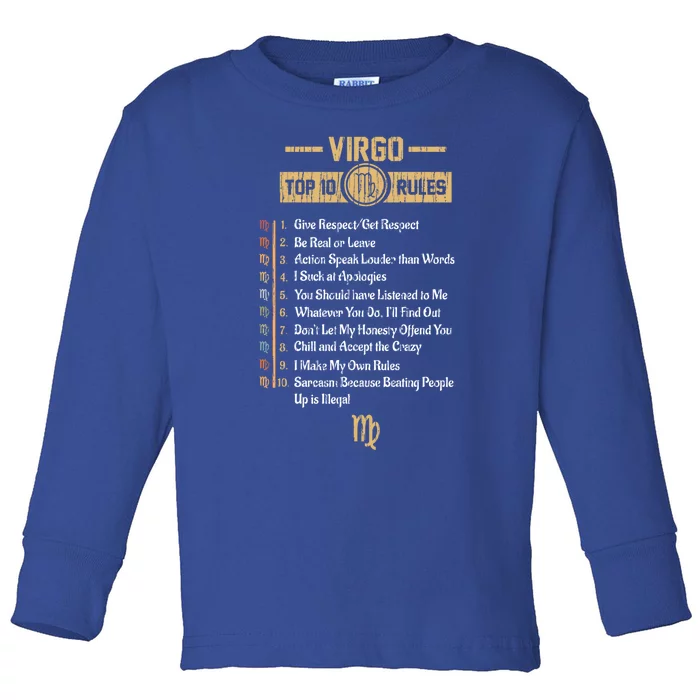 Zodiac Sign Funny Top 10 Rules Of Virgo Horoscope Birthday Great Gift Toddler Long Sleeve Shirt