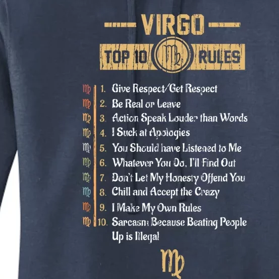 Zodiac Sign Funny Top 10 Rules Of Virgo Horoscope Birthday Great Gift Women's Pullover Hoodie