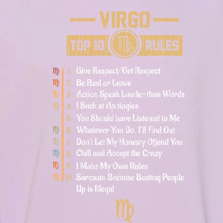 Zodiac Sign Funny Top 10 Rules Of Virgo Horoscope Birthday Great Gift Garment-Dyed Sweatshirt